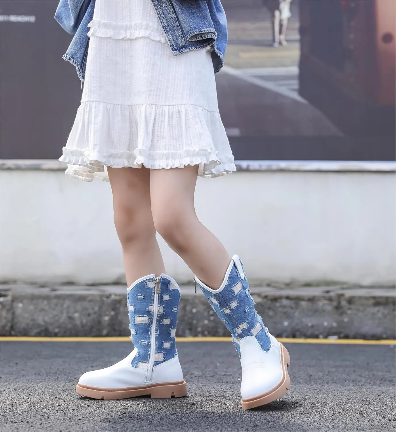 kkdom Boys Girls Cowgirl Cowboy Western Boots Mid Calf Horseback Riding Boots