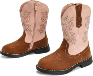 kkdom Boys Girls Cowgirl Cowboy Western Boots Mid Calf Horseback Riding Boots