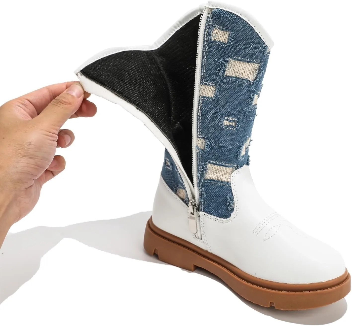 kkdom Boys Girls Cowgirl Cowboy Western Boots Mid Calf Horseback Riding Boots