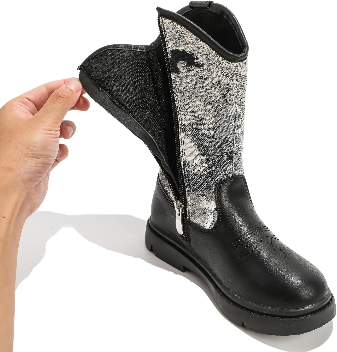 kkdom Boys Girls Cowgirl Cowboy Western Boots Mid Calf Horseback Riding Boots