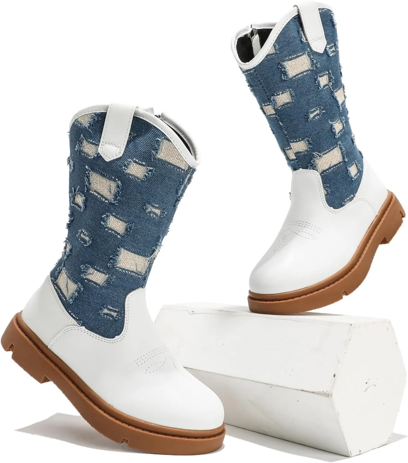 kkdom Boys Girls Cowgirl Cowboy Western Boots Mid Calf Horseback Riding Boots