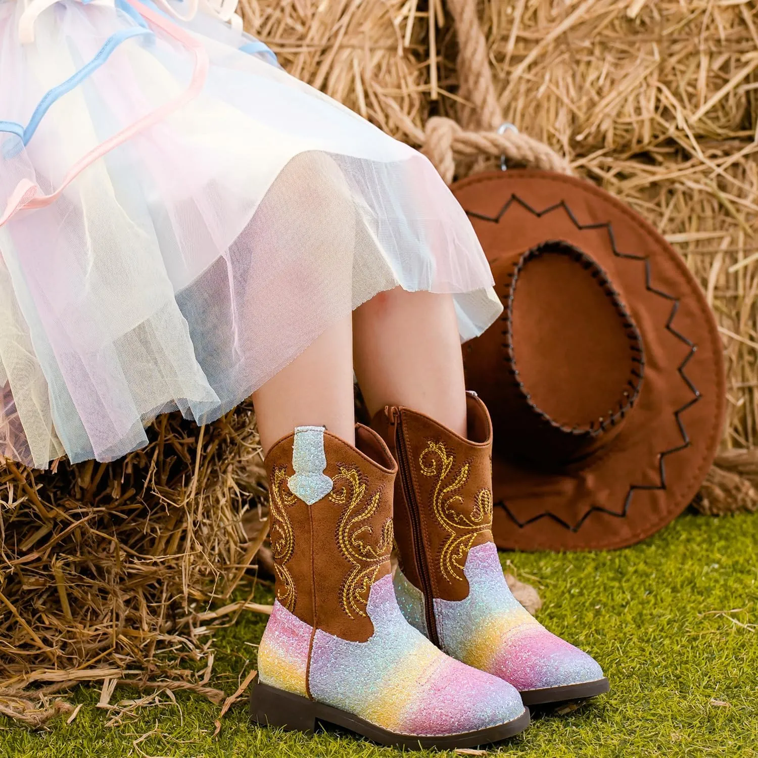 kkdom Cowgirl Boots Cowboy Boots For Girls Boys Kids Fashion Glitter Square Toe Western Boots