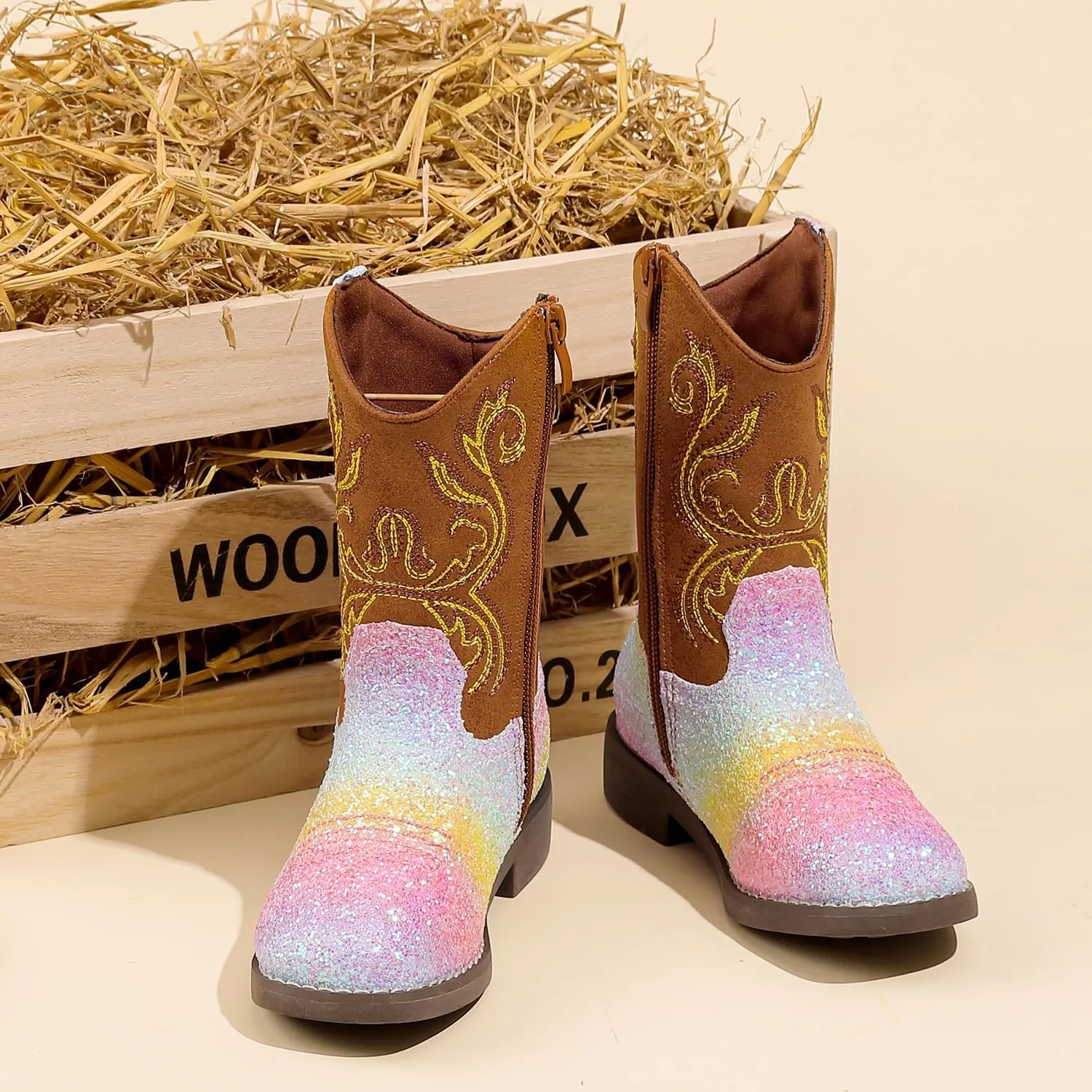 kkdom Cowgirl Boots Cowboy Boots For Girls Boys Kids Fashion Glitter Square Toe Western Boots