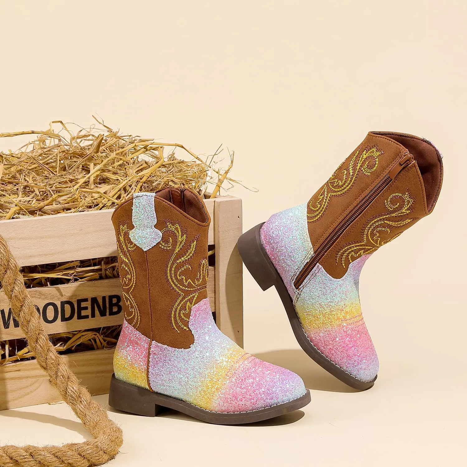 kkdom Cowgirl Boots Cowboy Boots For Girls Boys Kids Fashion Glitter Square Toe Western Boots