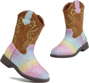 kkdom Cowgirl Boots Cowboy Boots For Girls Boys Kids Fashion Glitter Square Toe Western Boots