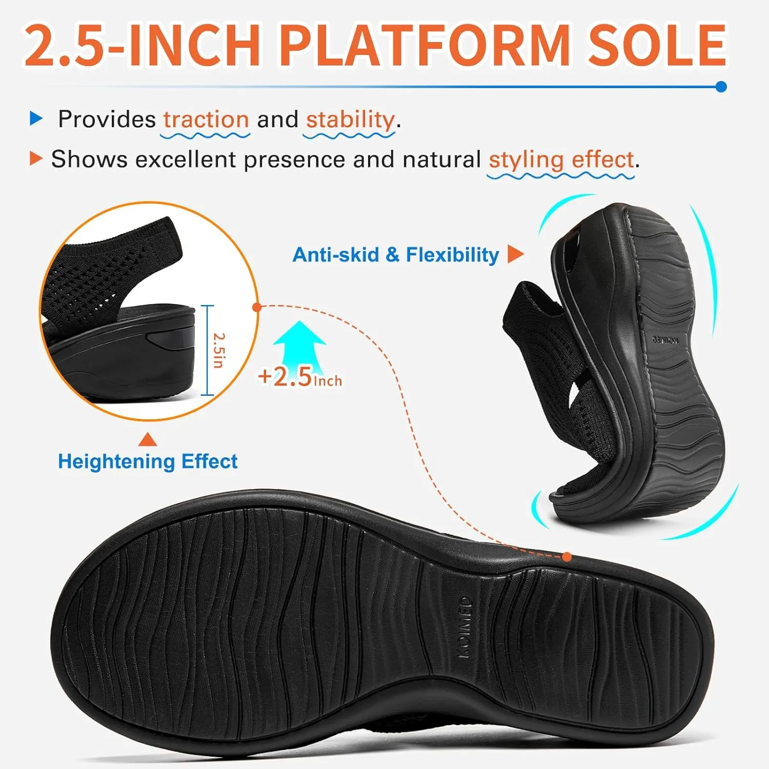 KOIMED Women's Comfortable Platform Walking Sandals With Memory Foam Open Toe Lightweight Breathable Soft Mesh Washable For Summer Travel Casual Beach Outdoor Sport