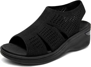 KOIMED Women's Comfortable Platform Walking Sandals With Memory Foam Open Toe Lightweight Breathable Soft Mesh Washable For Summer Travel Casual Beach Outdoor Sport