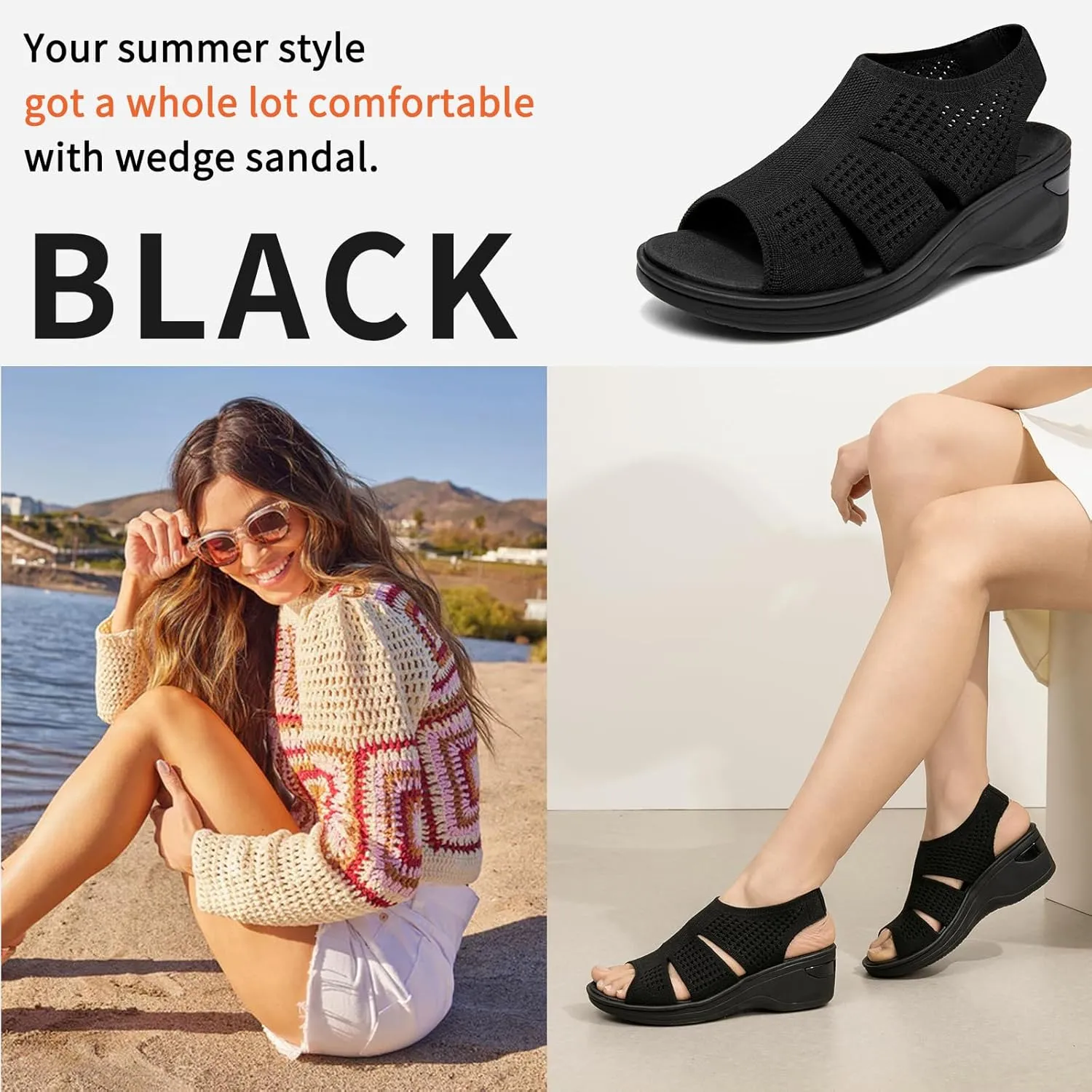 KOIMED Women's Comfortable Platform Walking Sandals With Memory Foam Open Toe Lightweight Breathable Soft Mesh Washable For Summer Travel Casual Beach Outdoor Sport