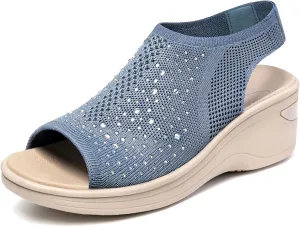KOIMED Women's Comfortable Platform Walking Sandals With Memory Foam Open Toe Lightweight Breathable Soft Mesh Washable For Summer Travel Casual Beach Outdoor Sport