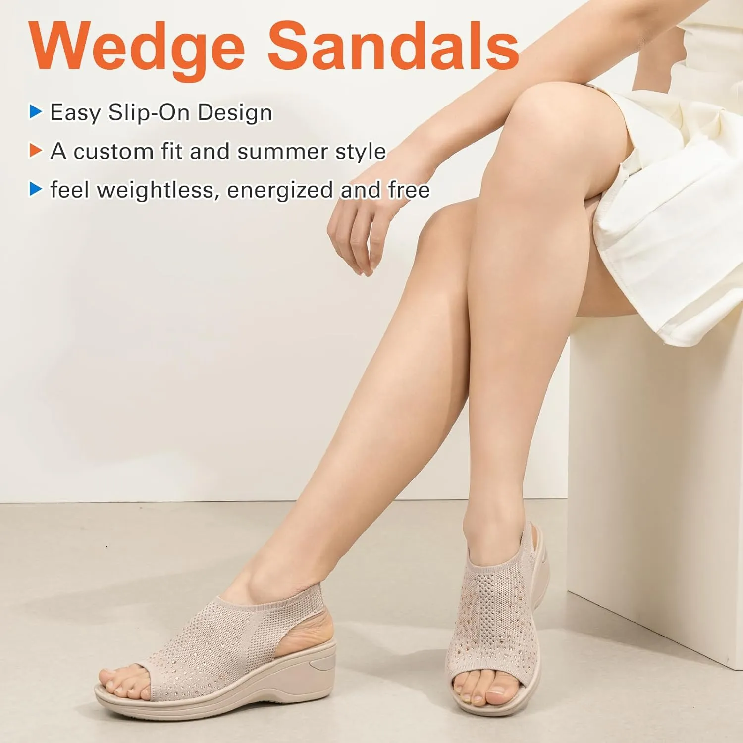 KOIMED Women's Comfortable Platform Walking Sandals With Memory Foam Open Toe Lightweight Breathable Soft Mesh Washable For Summer Travel Casual Beach Outdoor Sport