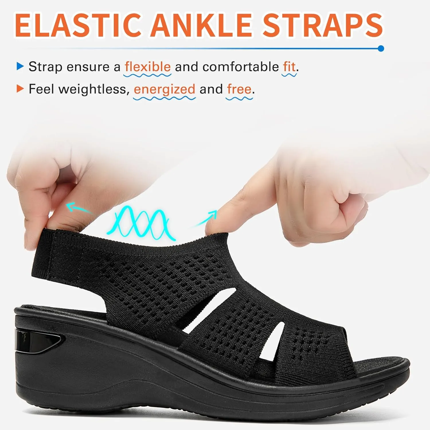 KOIMED Women's Comfortable Platform Walking Sandals With Memory Foam Open Toe Lightweight Breathable Soft Mesh Washable For Summer Travel Casual Beach Outdoor Sport