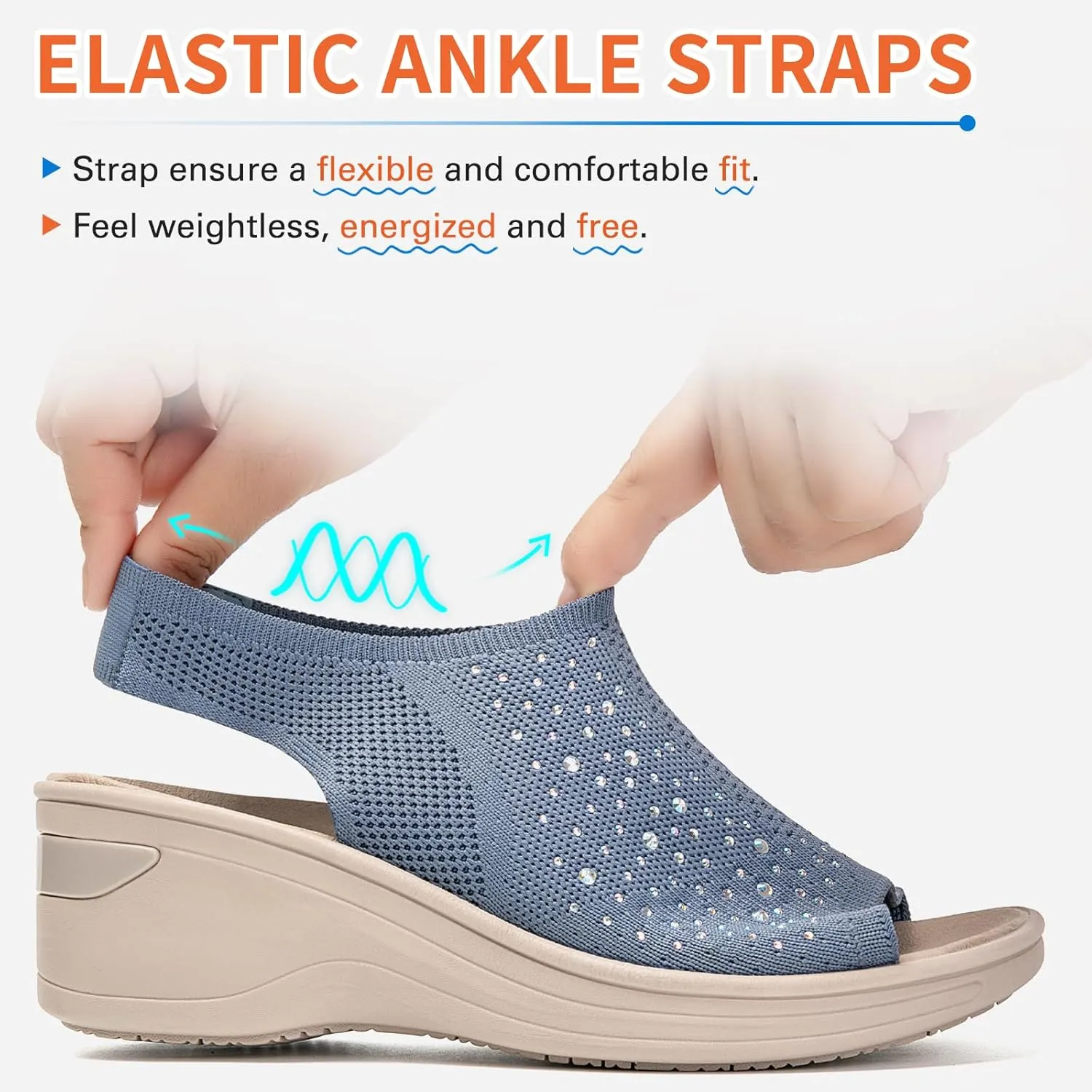 KOIMED Women's Comfortable Platform Walking Sandals With Memory Foam Open Toe Lightweight Breathable Soft Mesh Washable For Summer Travel Casual Beach Outdoor Sport