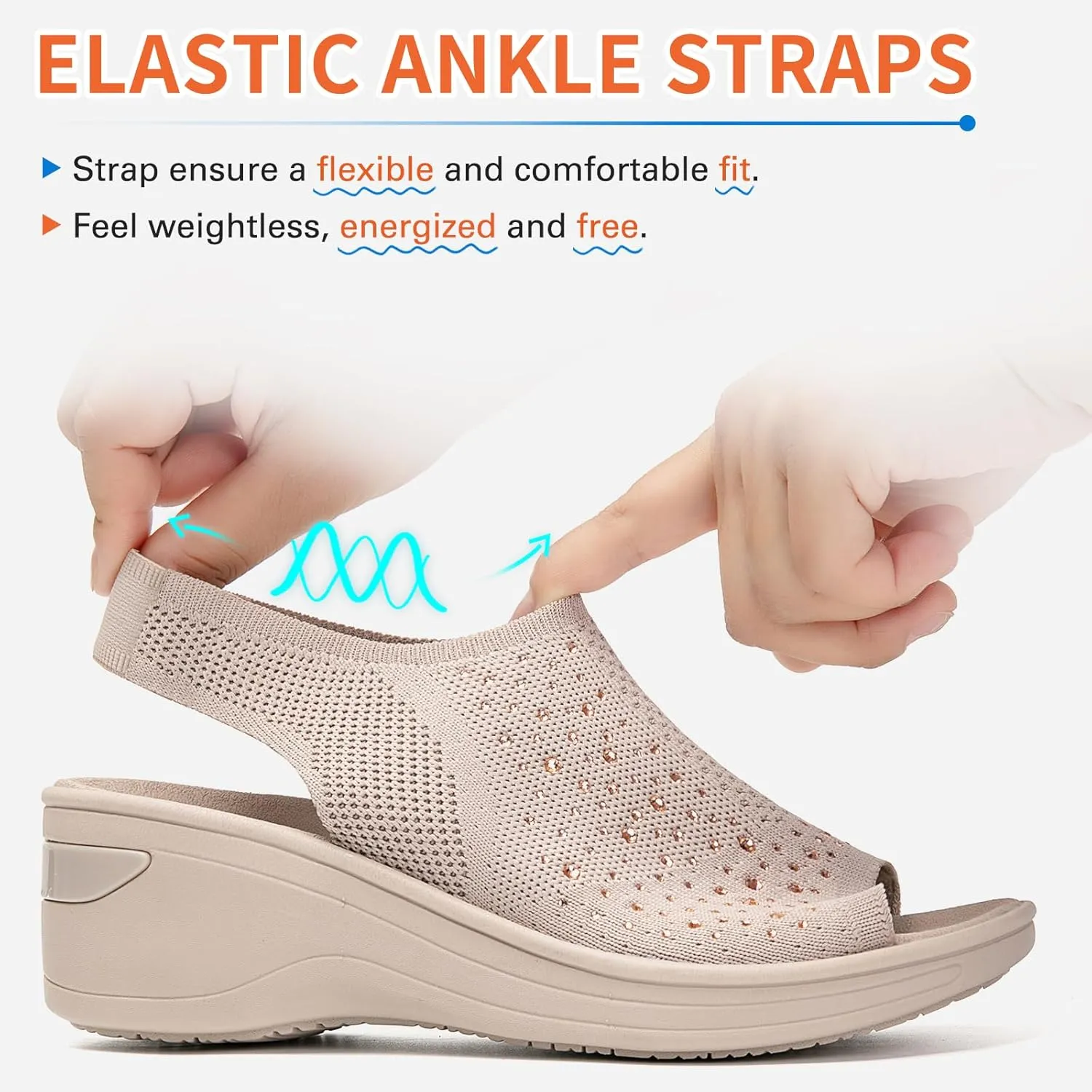 KOIMED Women's Comfortable Platform Walking Sandals With Memory Foam Open Toe Lightweight Breathable Soft Mesh Washable For Summer Travel Casual Beach Outdoor Sport