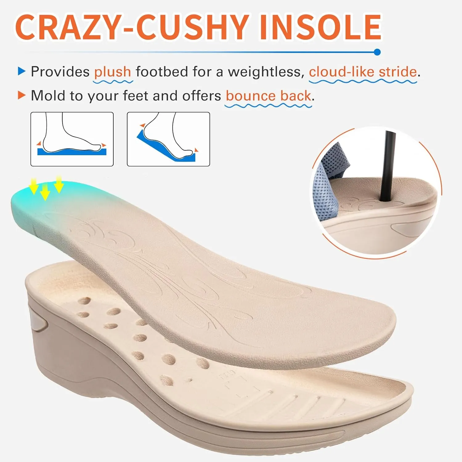 KOIMED Women's Comfortable Platform Walking Sandals With Memory Foam Open Toe Lightweight Breathable Soft Mesh Washable For Summer Travel Casual Beach Outdoor Sport