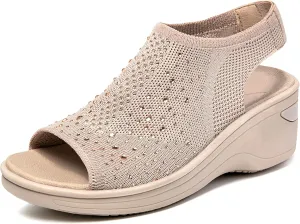 KOIMED Women's Comfortable Platform Walking Sandals With Memory Foam Open Toe Lightweight Breathable Soft Mesh Washable For Summer Travel Casual Beach Outdoor Sport