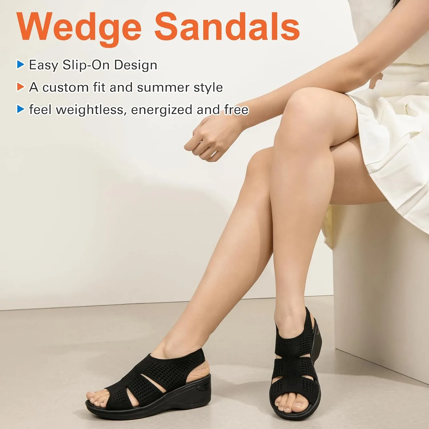 KOIMED Women's Comfortable Platform Walking Sandals With Memory Foam Open Toe Lightweight Breathable Soft Mesh Washable For Summer Travel Casual Beach Outdoor Sport