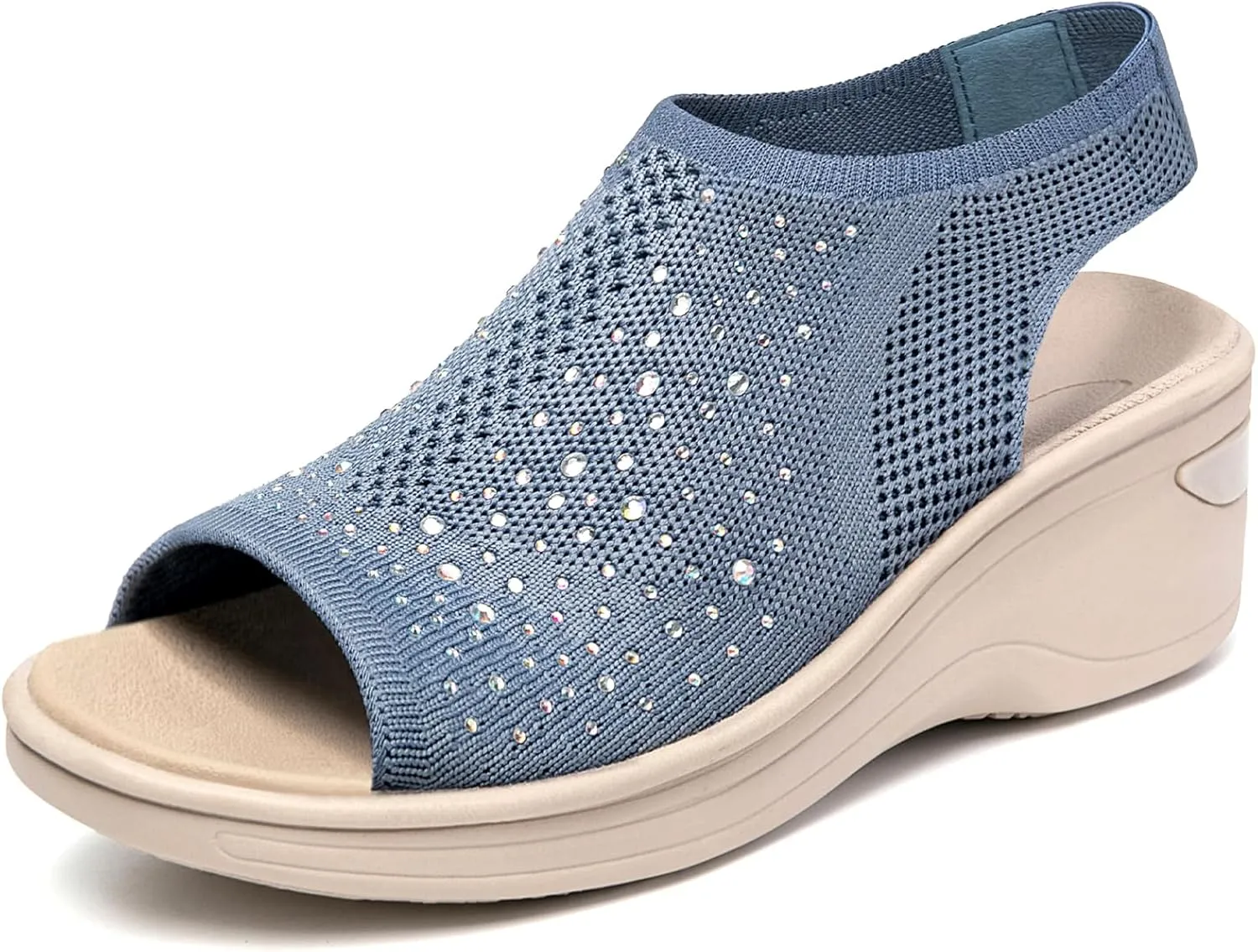 KOIMED Women's Comfortable Platform Walking Sandals With Memory Foam Open Toe Lightweight Breathable Soft Mesh Washable For Summer Travel Casual Beach Outdoor Sport