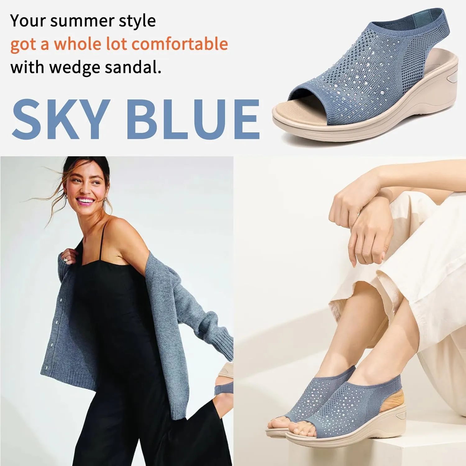 KOIMED Women's Comfortable Platform Walking Sandals With Memory Foam Open Toe Lightweight Breathable Soft Mesh Washable For Summer Travel Casual Beach Outdoor Sport