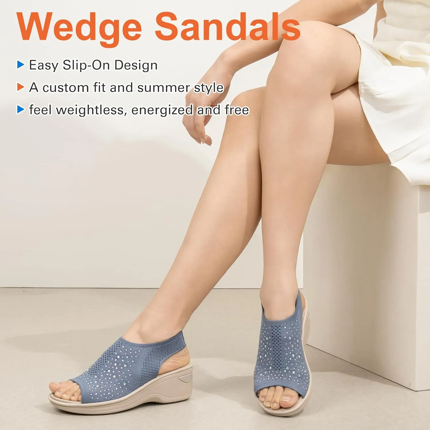 KOIMED Women's Comfortable Platform Walking Sandals With Memory Foam Open Toe Lightweight Breathable Soft Mesh Washable For Summer Travel Casual Beach Outdoor Sport