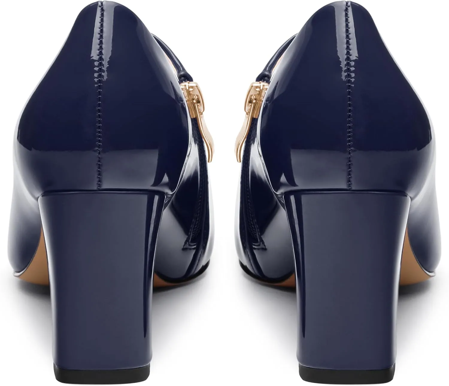 KUOARN Chunky Heels for Women Block High Heel Patent Square Toe 3 Inch Pumps Shoes Side Zipper Casual Fashion Work Party Mules