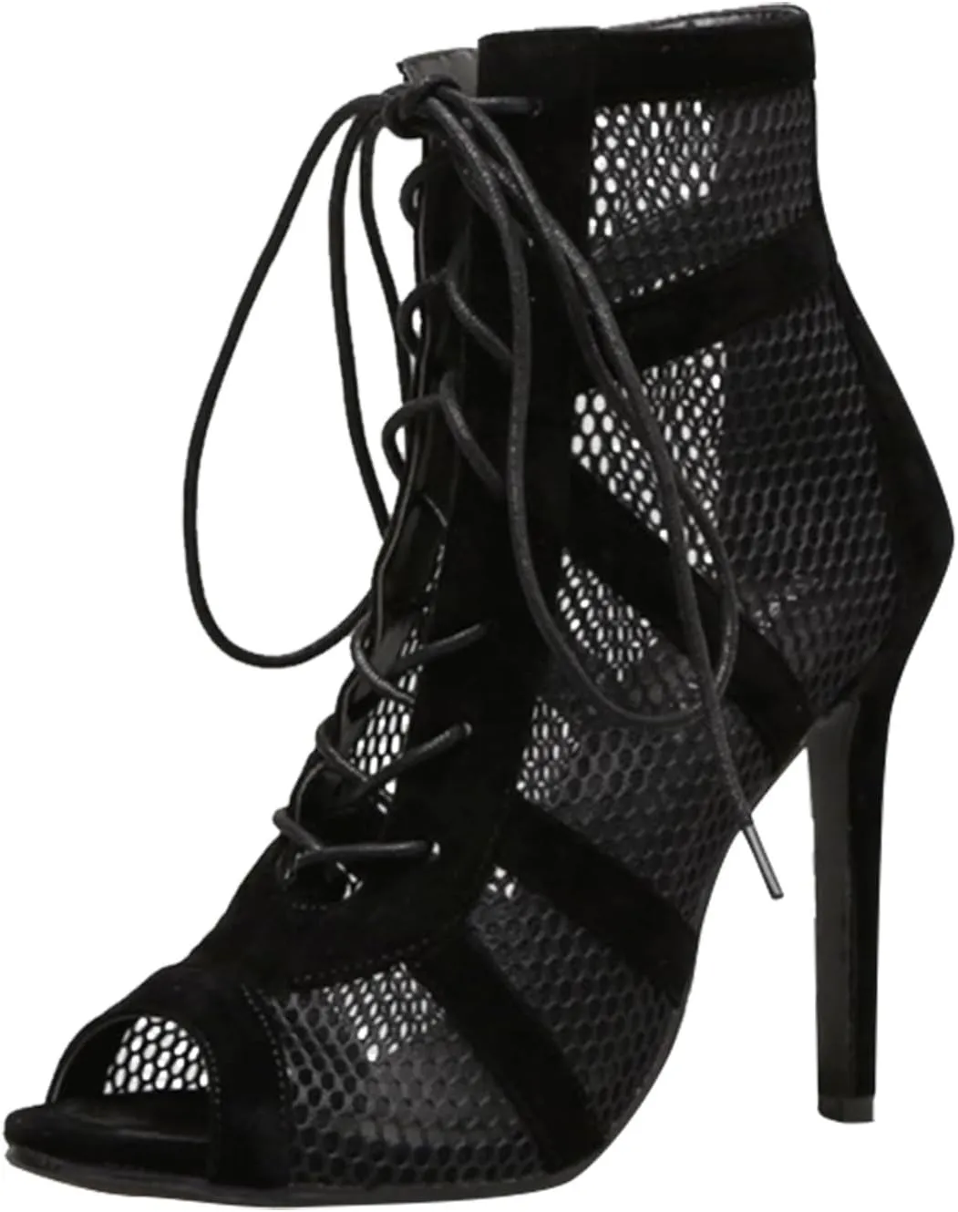 Lace-Up Shoes High Mesh S Heels Women Women's Boots Ladies Lambskin Blue