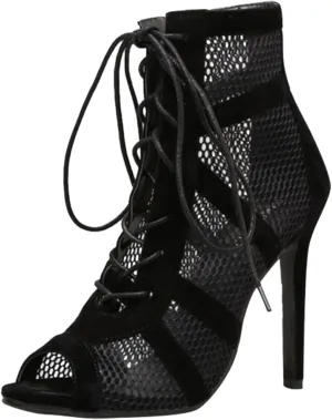 Lace-Up Shoes High Mesh S Heels Women Women's Boots Ladies Lambskin Blue