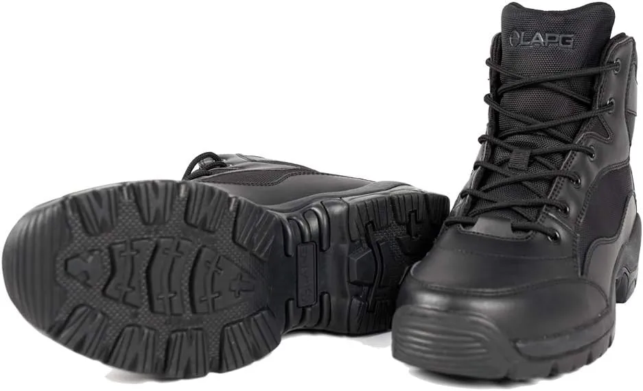 LAPG BFD Core Men's Black Tactical Boots, 6 Inch Full Grain Leather Duty Boots, Work Hiking Combat Boots for Men
