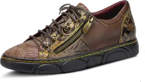 L'Artiste by Spring Step Women's Danli-Bloom Sneaker – Hand-Painted Leather Platform Shoes with Zipper & Lace-Up Closure, Removable Insole, Rainbow Stitching, Comfort Fit Black Multi EU 42/10.5-11