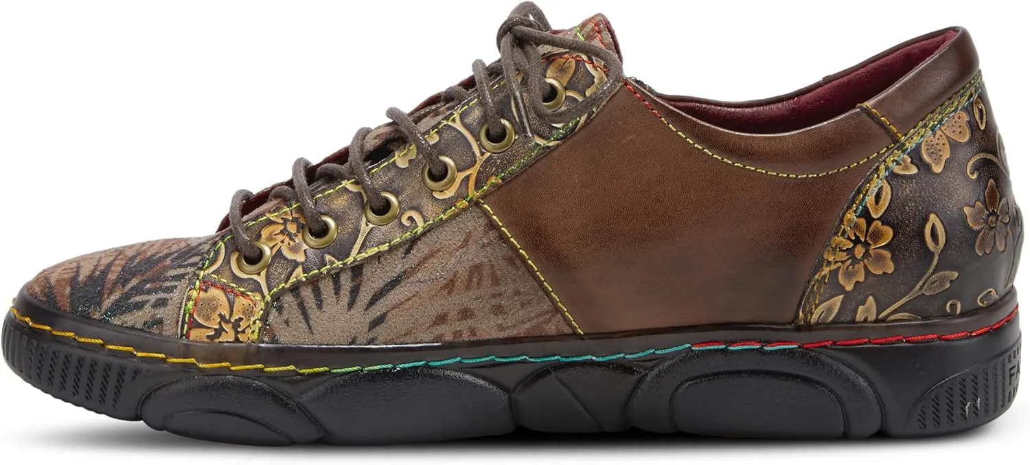 L'Artiste by Spring Step Women's Danli-Bloom Sneaker – Hand-Painted Leather Platform Shoes with Zipper & Lace-Up Closure, Removable Insole, Rainbow Stitching, Comfort Fit Black Multi EU 42/10.5-11