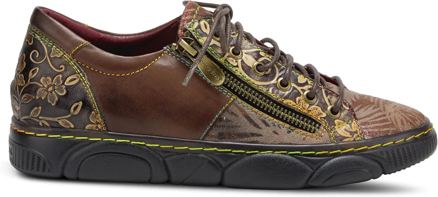 L'Artiste by Spring Step Women's Danli-Bloom Sneaker – Hand-Painted Leather Platform Shoes with Zipper & Lace-Up Closure, Removable Insole, Rainbow Stitching, Comfort Fit Black Multi EU 42/10.5-11
