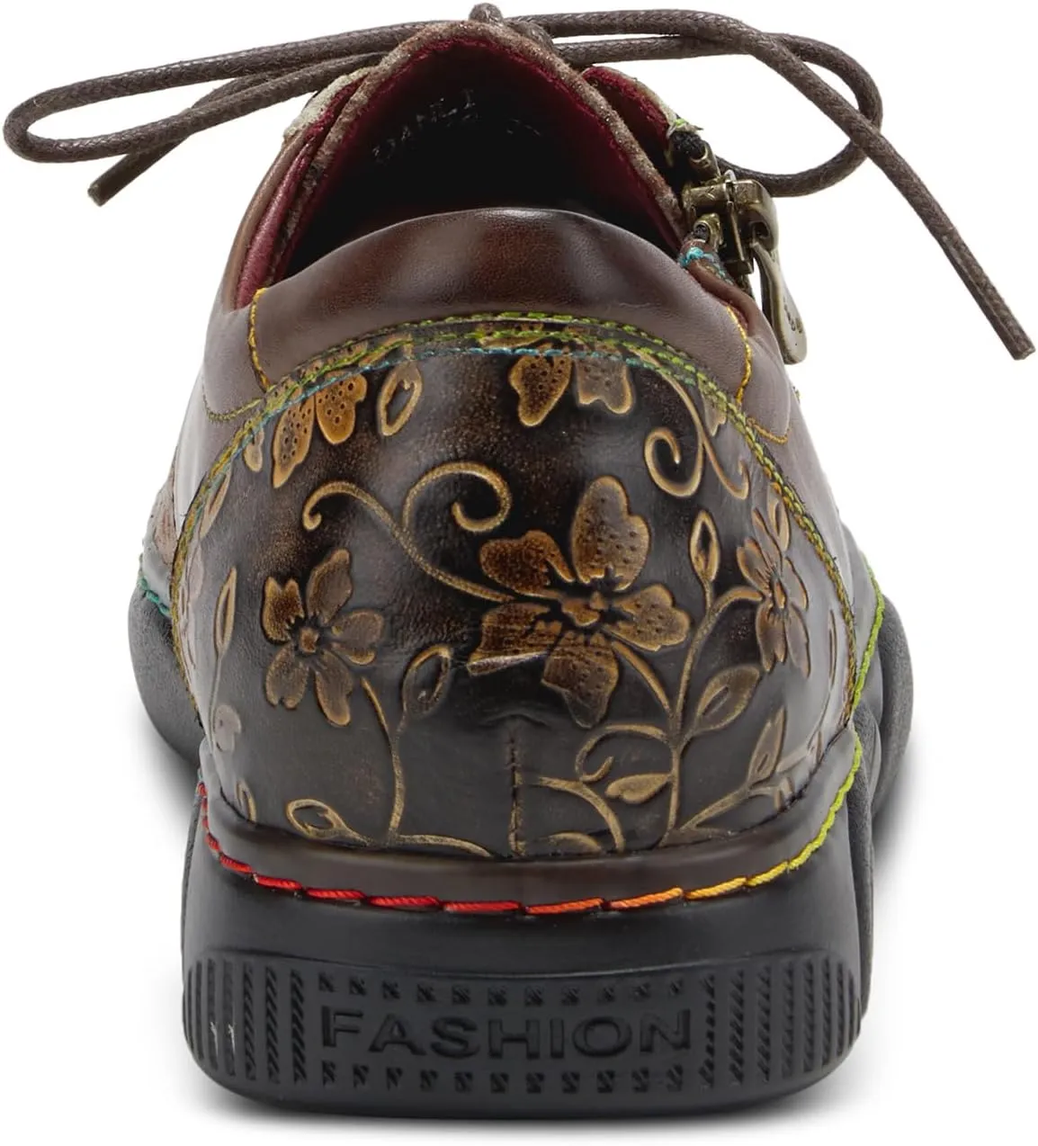 L'Artiste by Spring Step Women's Danli-Bloom Sneaker – Hand-Painted Leather Platform Shoes with Zipper & Lace-Up Closure, Removable Insole, Rainbow Stitching, Comfort Fit Black Multi EU 42/10.5-11