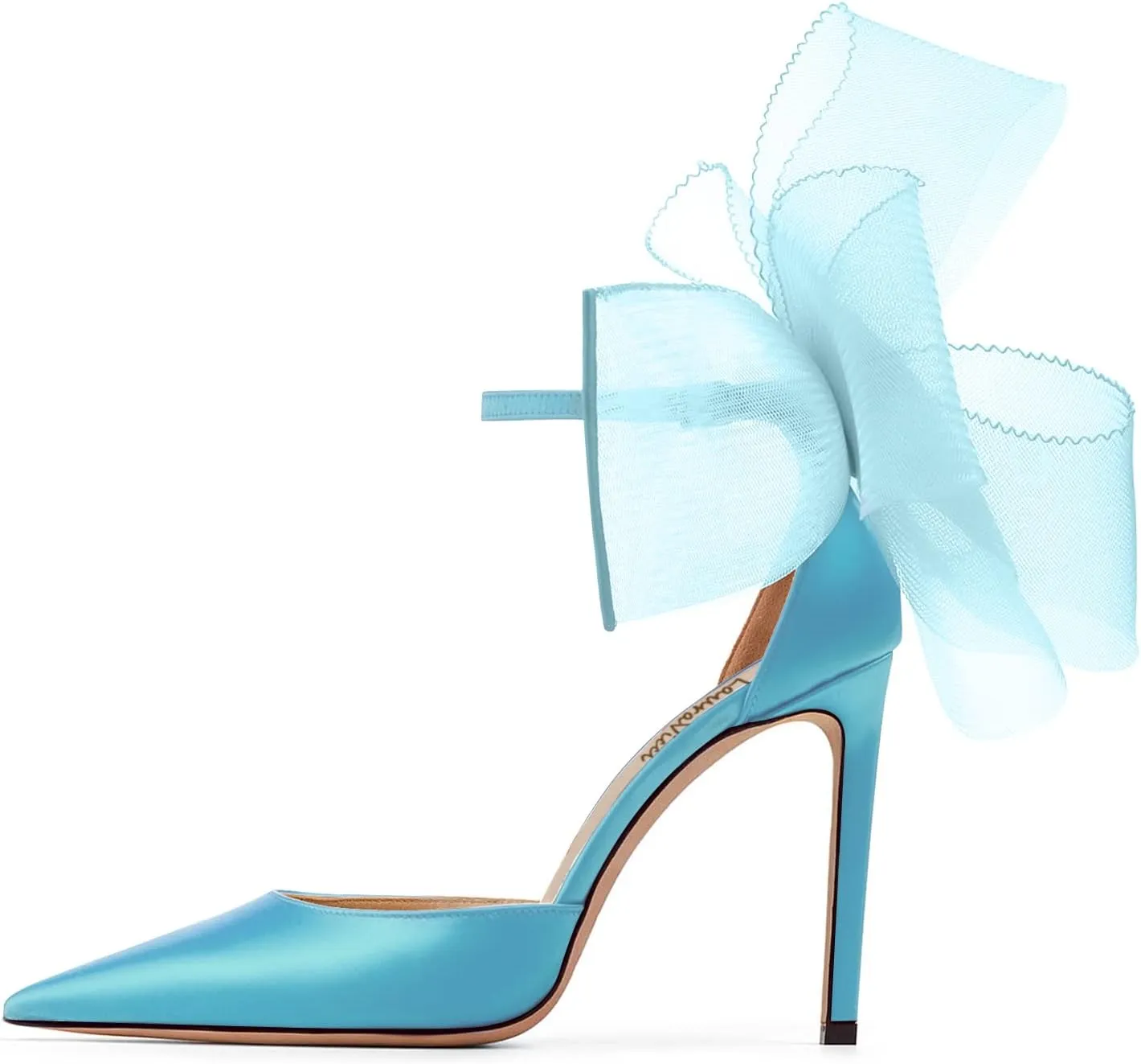 LauraVicci Women's Pumps Asymmetric Mesh Feather Bow Sandals Pointed Toe Ankle Strap Lace-Up Stiletto Slip-On Evening Dress Party Wedding Shoes