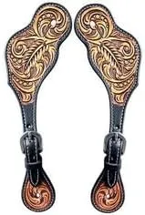 Leather Western Horse Spur Straps Handmade Genuine Tooled for Horse Riders Set of 2 Single Boots Equipment for Men-Women Craft Hardware Buckle TACK Basket Sport Equestrian Horse Spurs for Riding,SPR45