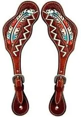 Leather Western Horse Spur Straps Handmade Genuine Tooled for Horse Riders Set of 2 Single Boots Equipment for Men-Women Craft Hardware Buckle TACK Basket Sport Equestrian Horse Spurs for Riding,SPR55