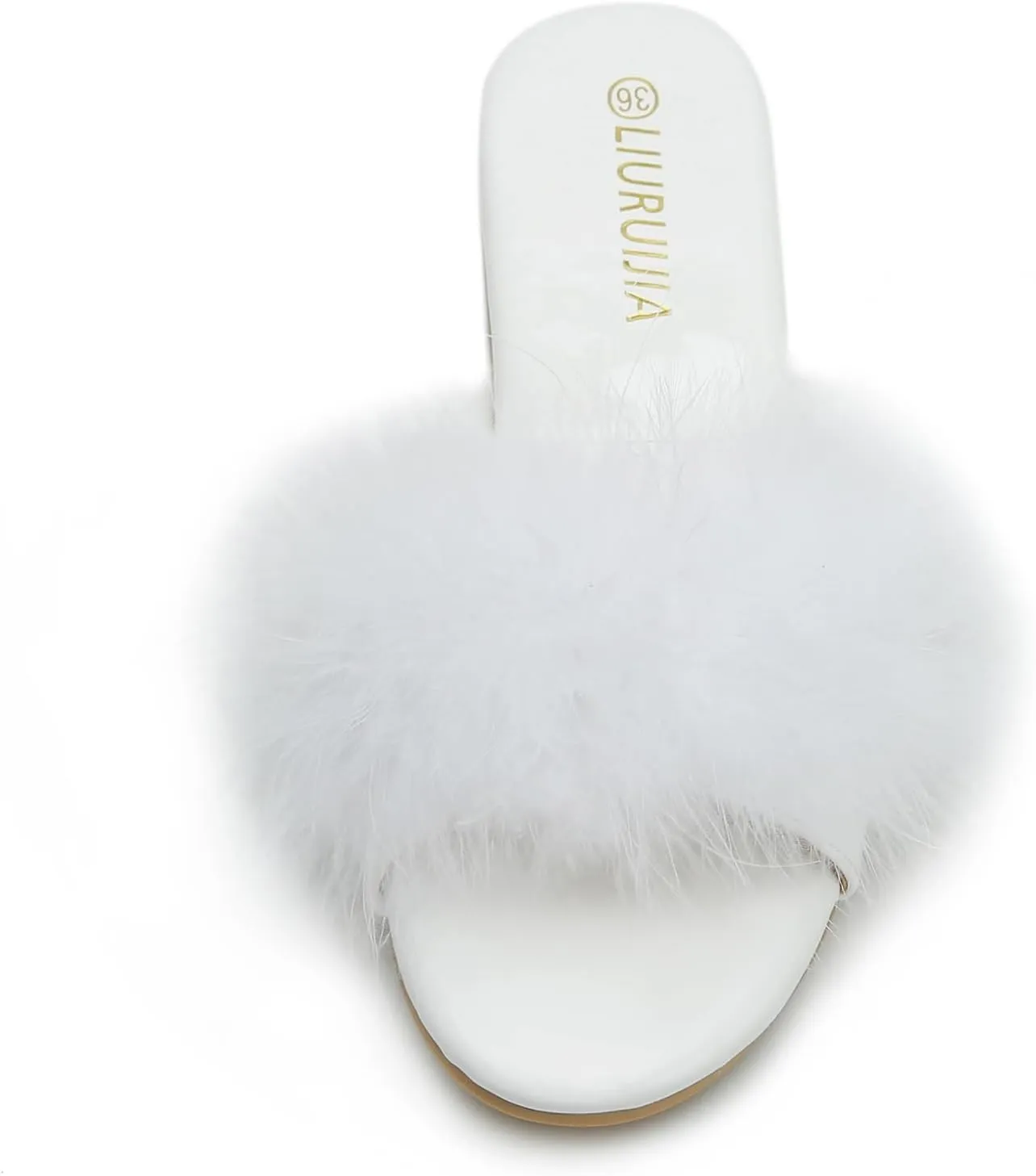 LIURUIJIA Women's Fluffy Feather Slippers Fur Slide Flat Sandals Cozy Slip On Stylish Summer Casual Party Indoor Outdoor Flats Shoes