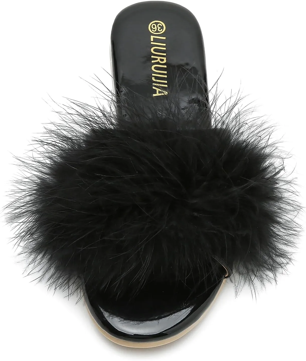 LIURUIJIA Women's Fluffy Feather Slippers Fur Slide Flat Sandals Cozy Slip On Stylish Summer Casual Party Indoor Outdoor Flats Shoes