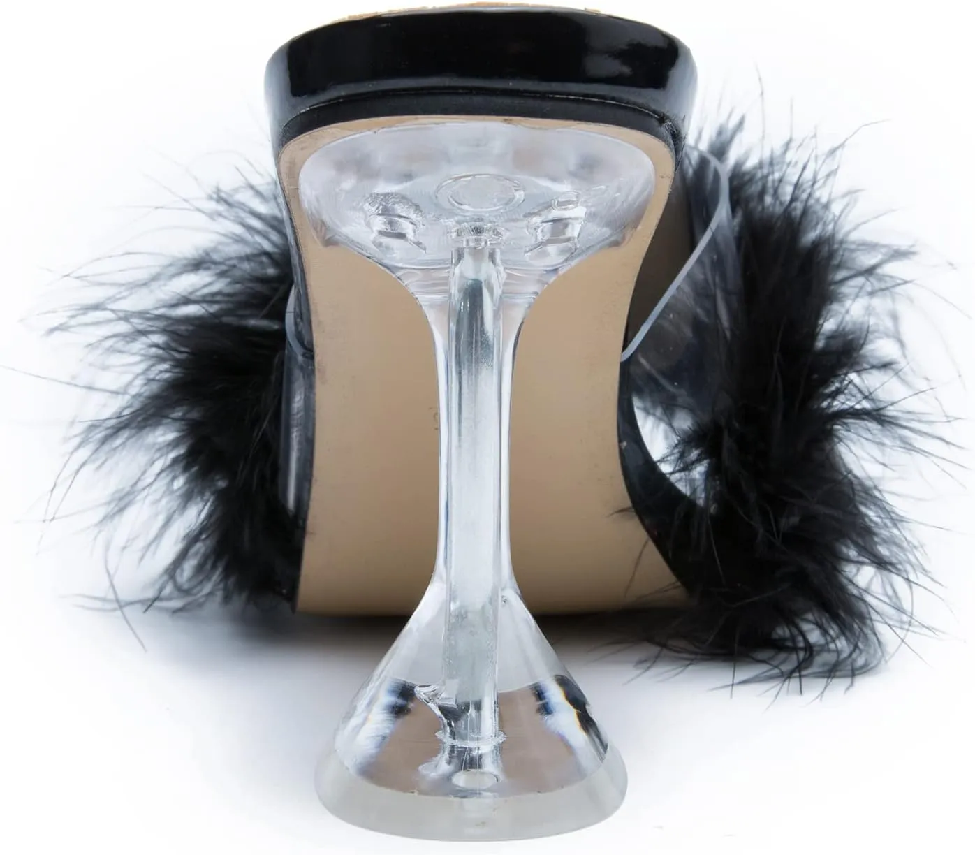 LIURUIJIA Women's Square Toe Feathers High Heels Fur Mules Sandals Fuzzy Fluffy Wedding Bridal Party Dress Shoes