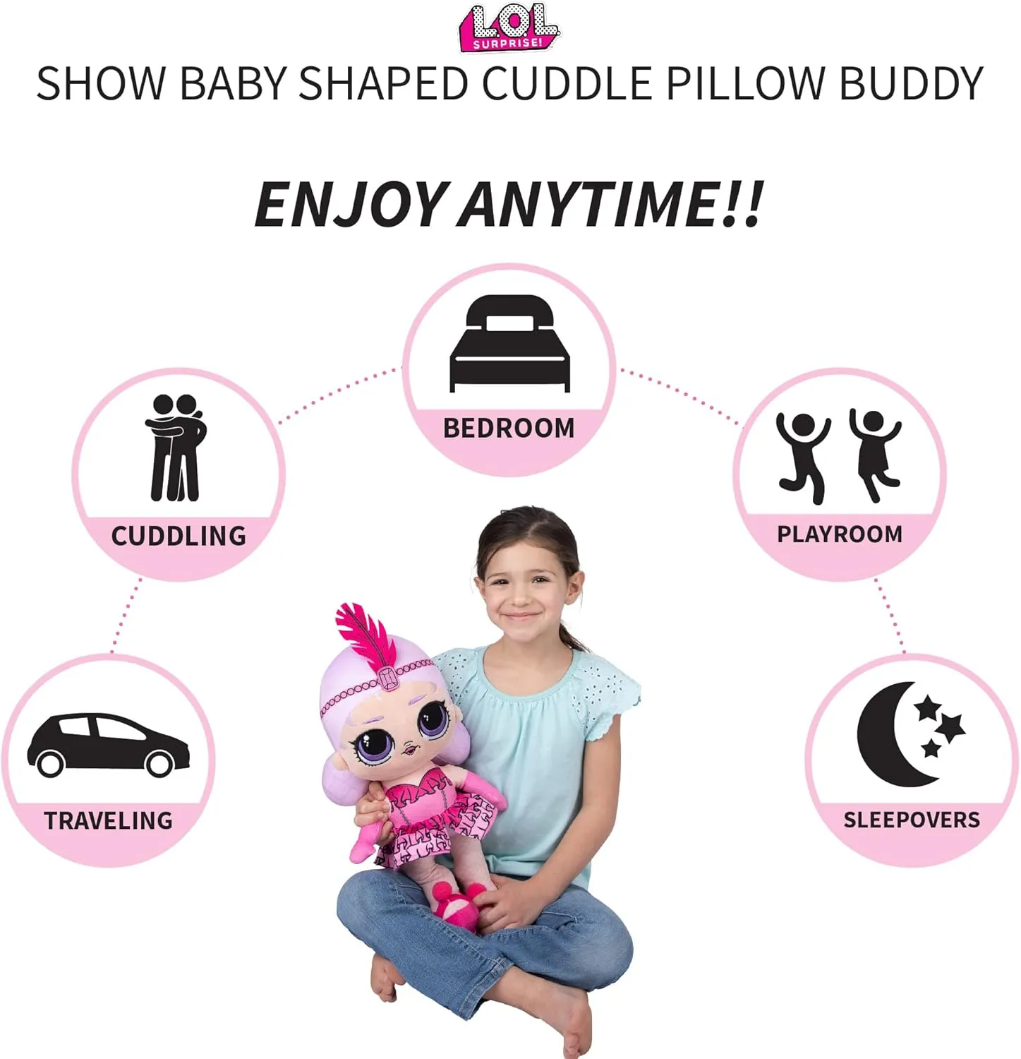 LOL Surprise Show Baby Kids Bedding Super Soft Plush Cuddle Pillow Buddy, One Size, By Franco