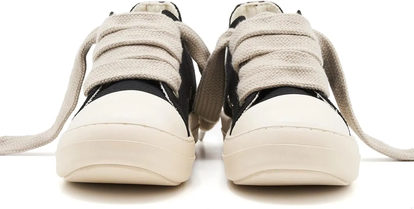 Low Top Sneakers for Women Jumbo Lace-Up Comfort Walking Shoes Wide Eyelets Trainers Casual Canvas Shoe