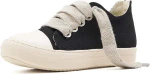 Low Top Sneakers for Women Jumbo Lace-Up Comfort Walking Shoes Wide Eyelets Trainers Casual Canvas Shoe