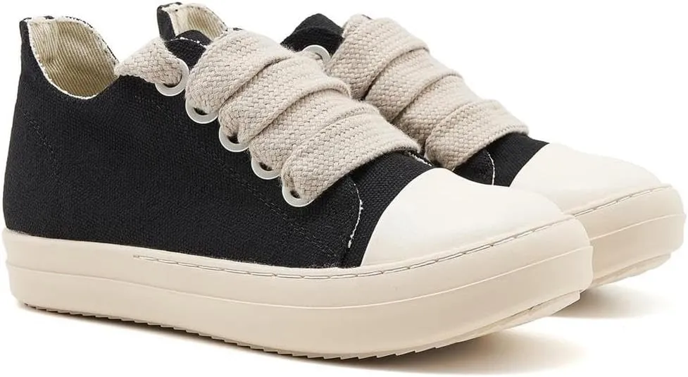 Low Top Sneakers for Women Jumbo Lace-Up Comfort Walking Shoes Wide Eyelets Trainers Casual Canvas Shoe