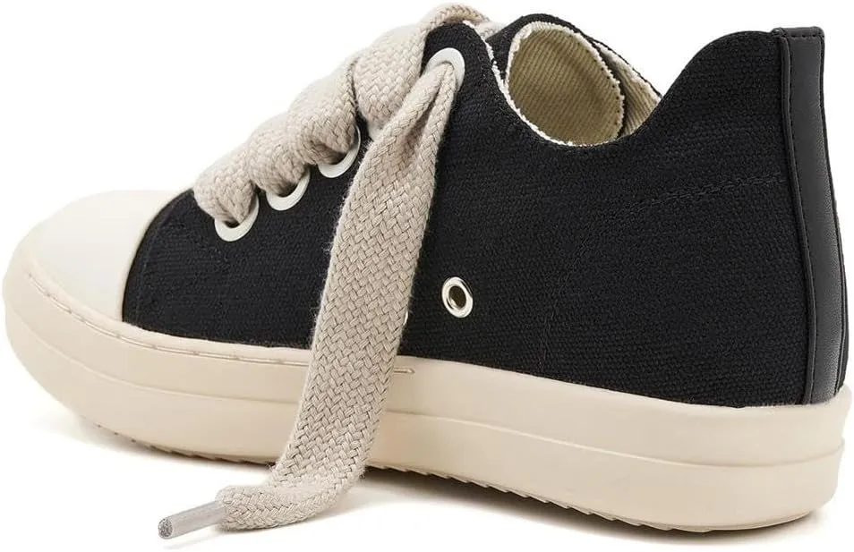 Low Top Sneakers for Women Jumbo Lace-Up Comfort Walking Shoes Wide Eyelets Trainers Casual Canvas Shoe