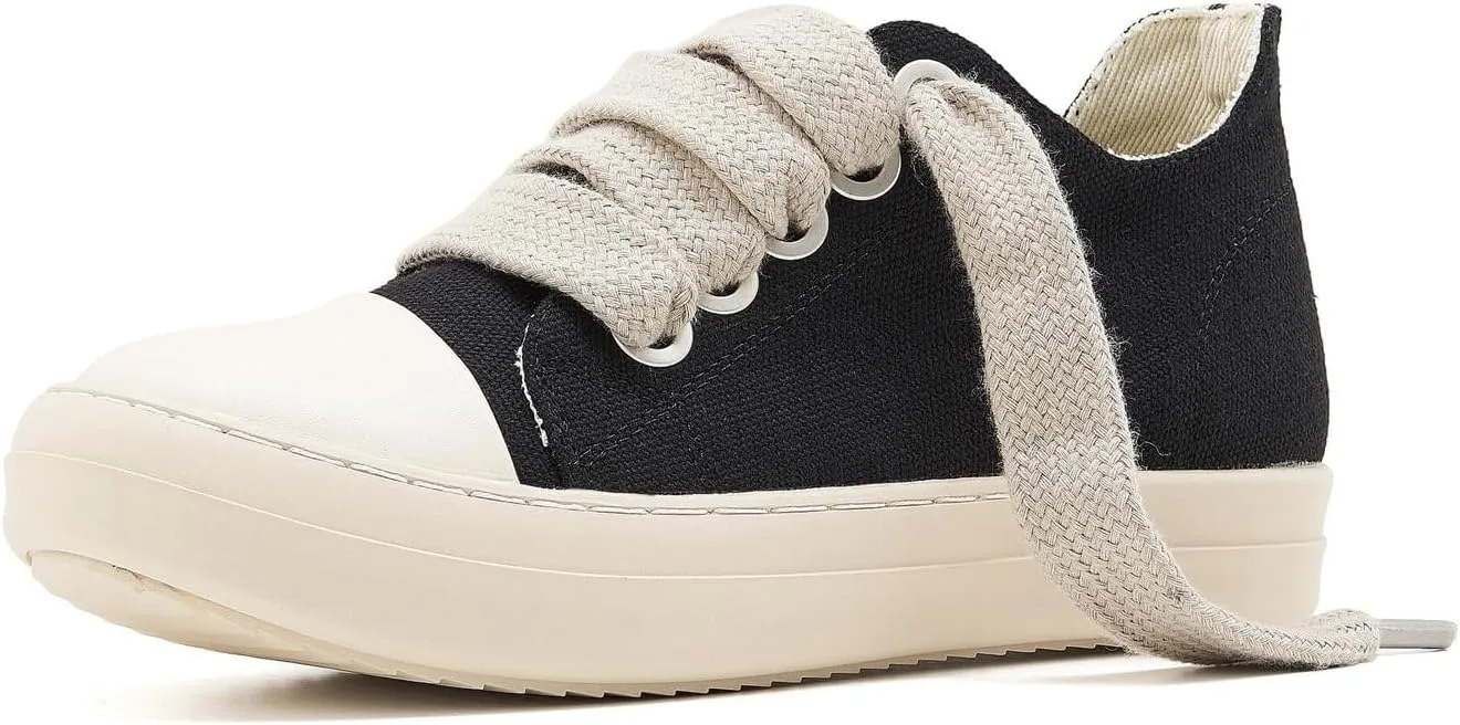 Low Top Sneakers for Women Jumbo Lace-Up Comfort Walking Shoes Wide Eyelets Trainers Casual Canvas Shoe