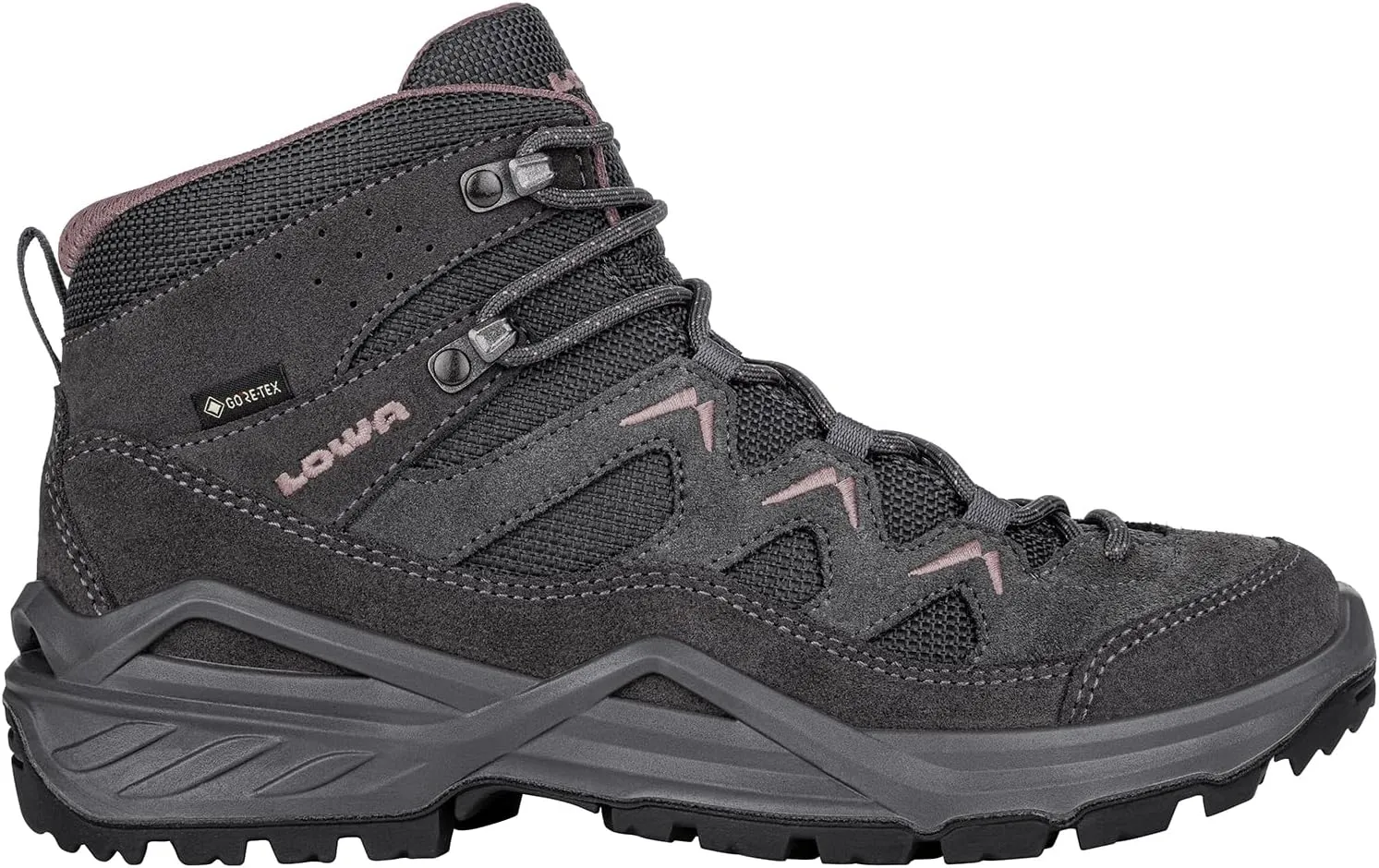 LOWA Womens Sirkos Evo GTX Mid Suede Textile Graphite Brown Rose Boots 7 US