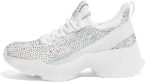 LUCKY STEP Girls Rhinestone Slip On Sneakers Kids Sparkly Lightweight Tennis School Knit Jelly Sole Glitter Walking Shoes Toddler