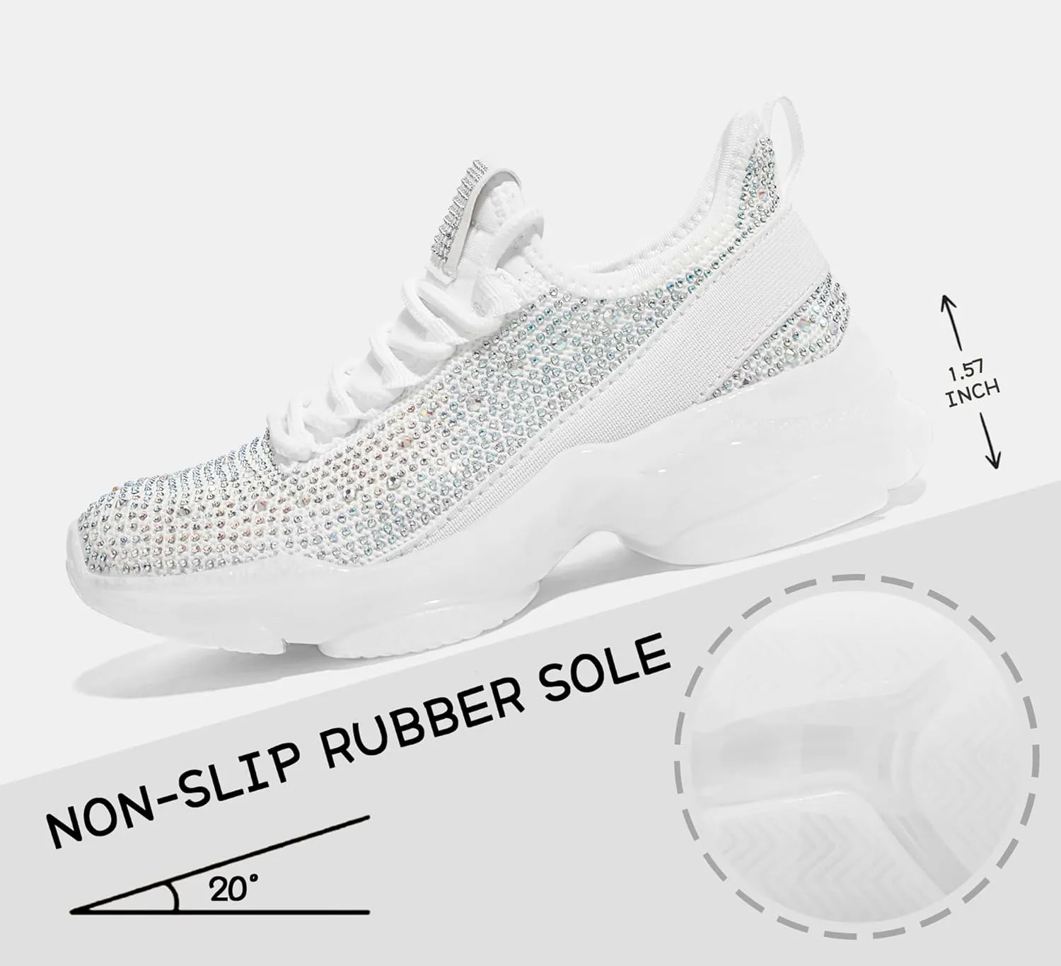 LUCKY STEP Girls Rhinestone Slip On Sneakers Kids Sparkly Lightweight Tennis School Knit Jelly Sole Glitter Walking Shoes Toddler