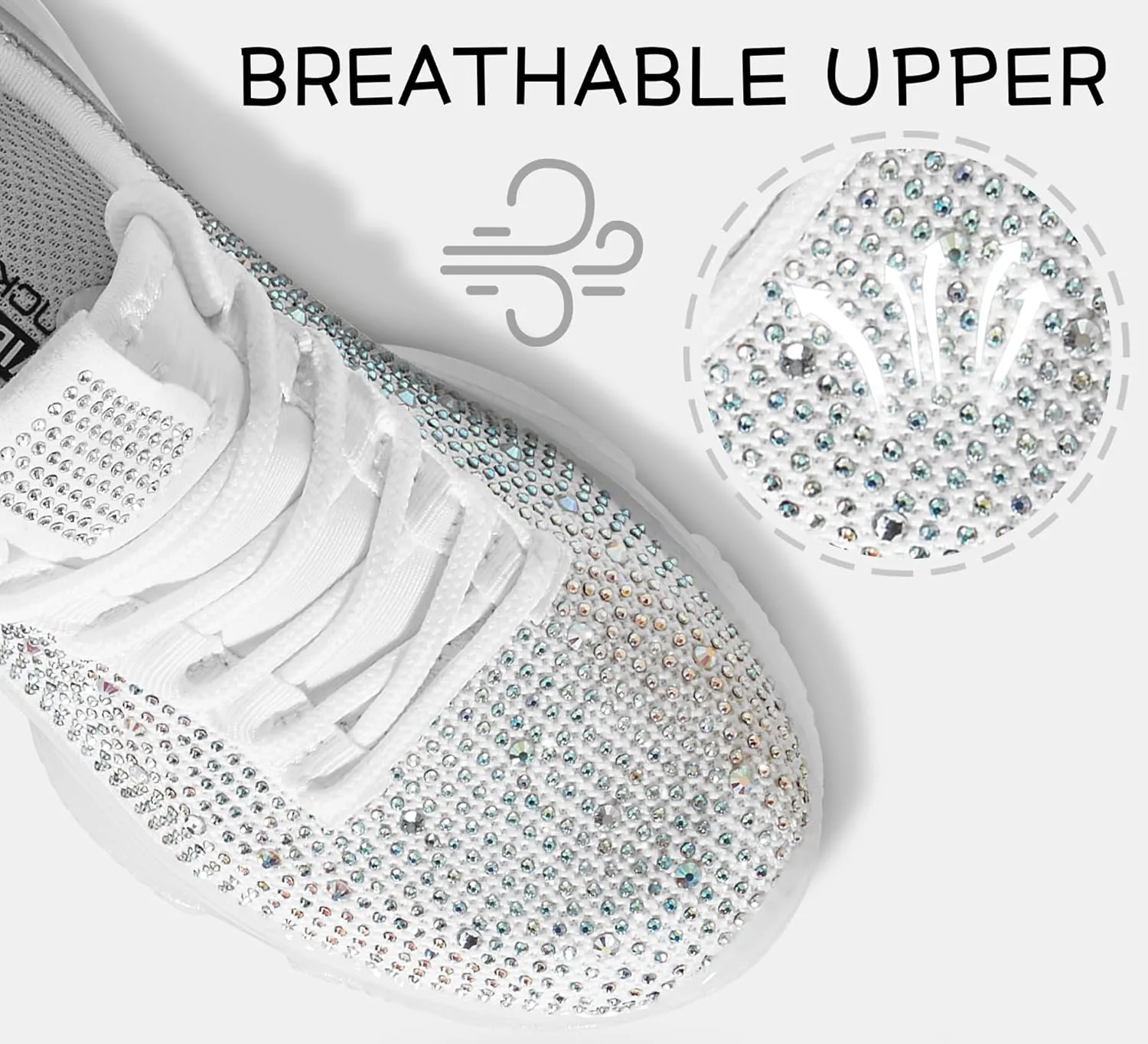 LUCKY STEP Girls Rhinestone Slip On Sneakers Kids Sparkly Lightweight Tennis School Knit Jelly Sole Glitter Walking Shoes Toddler