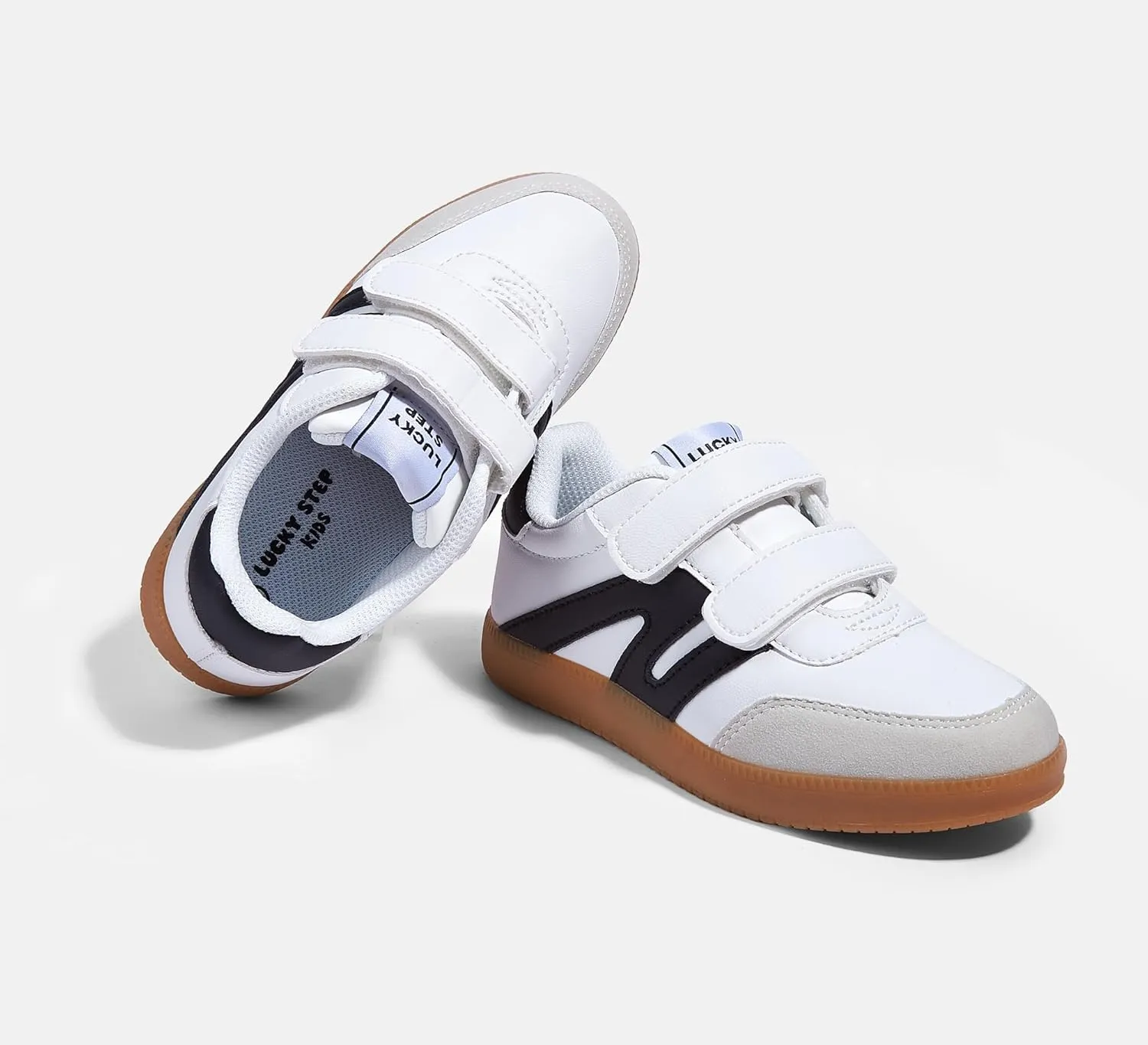LUCKY STEP Kids Classic Retro Gum Sole Fashion Sneakers School Tennis Skate Shoes Girls Boys Hook and Loop Walking Casual Toddler Footwear Anti Slip Trainers