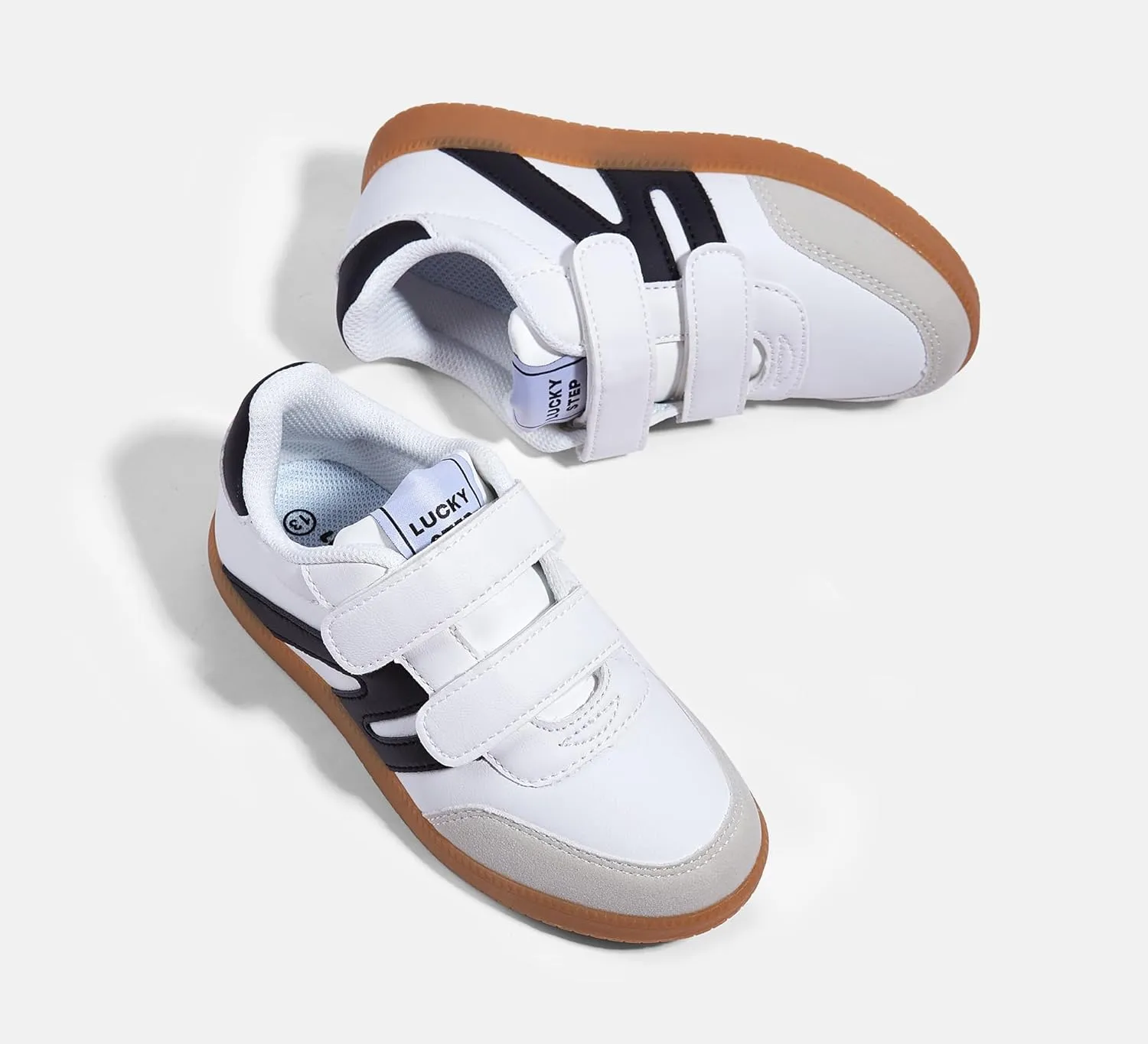LUCKY STEP Kids Classic Retro Gum Sole Fashion Sneakers School Tennis Skate Shoes Girls Boys Hook and Loop Walking Casual Toddler Footwear Anti Slip Trainers