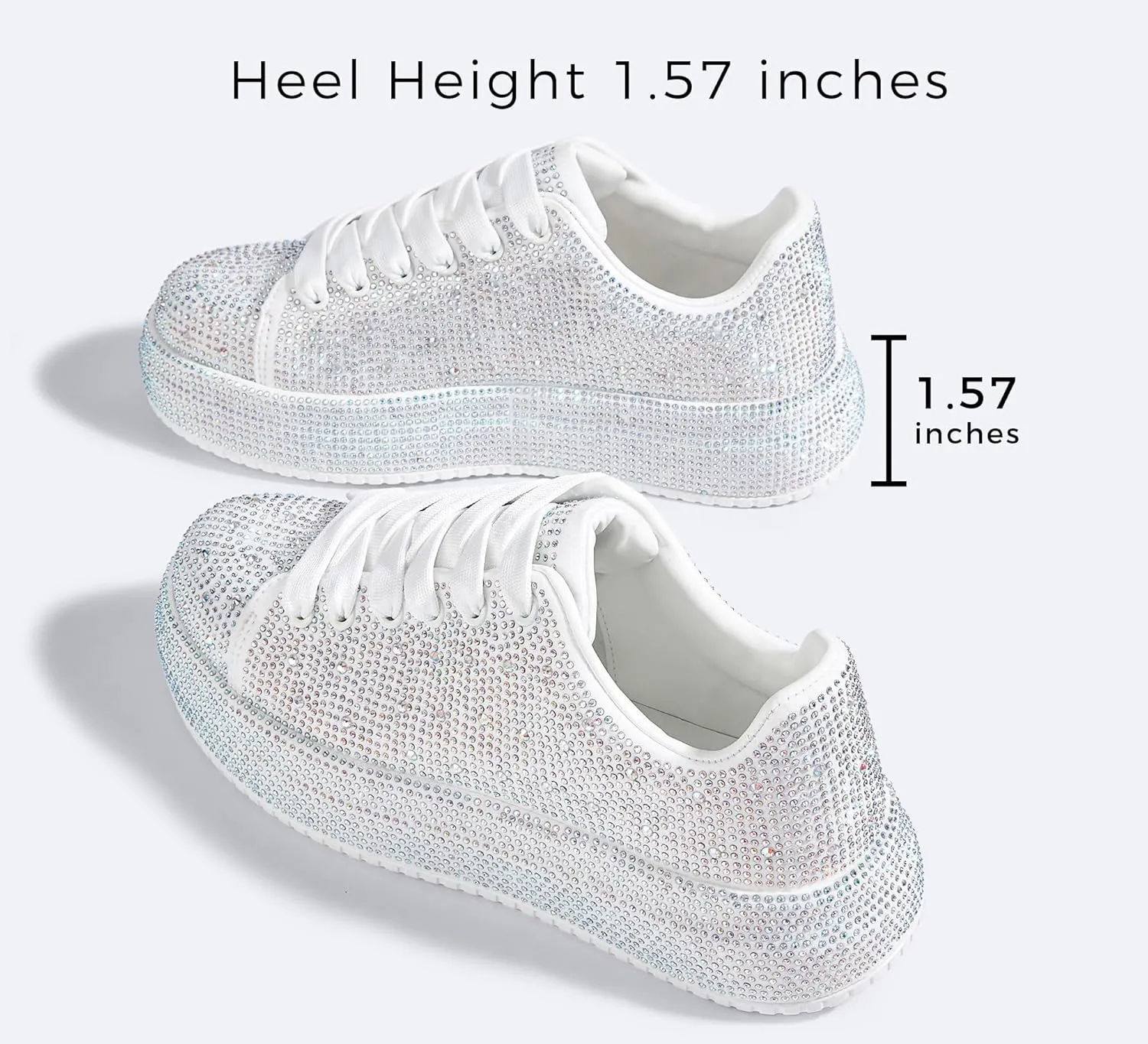 LUCKY STEP Rhinestone Sneakers for Women Platform Sparkly Glitter Bling Tennis Shoes Fashion Bedazzled Wedding Bridal Party Walking Sneakers